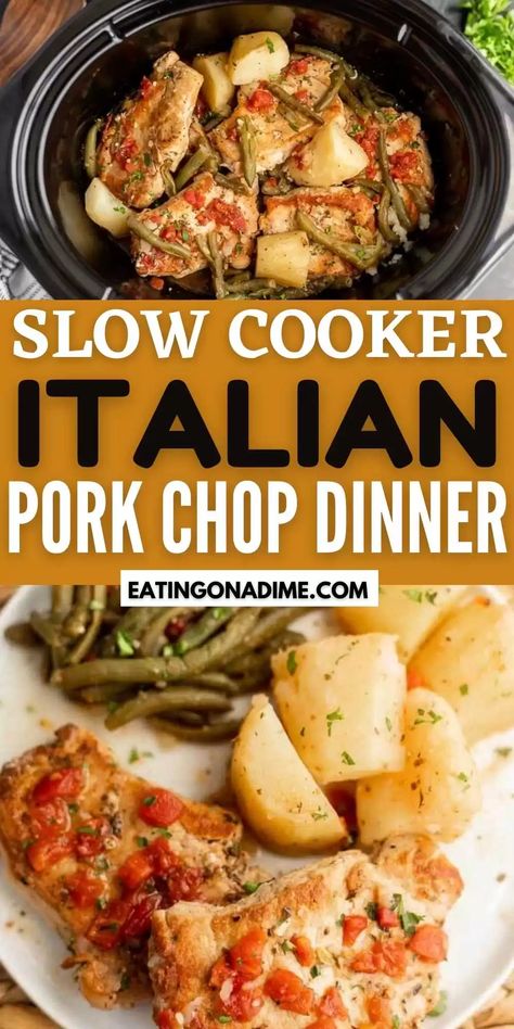 Easy Pork Chop Dinner, Boneless Pork Chops Crock Pot, Slow Cooker Pork Chops Recipes, Italian Pork Chops, Crock Pot Italian, Healthy Pork Chops, Crockpot Italian, Dinner Crockpot, Italian Pork