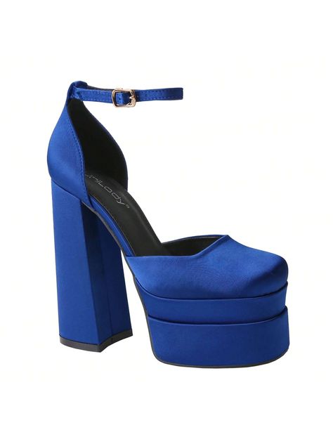 Women's Platform Heels Chunky Heel Strappy Sandals Open Toe Design For Wedding Work Party DressI discovered amazing products on SHEIN.com, come check them out! Work Party Dress, Heels Chunky Heel, Soft Streetwear, Royal Blue Heels, Design For Wedding, Heels Chunky, Future Clothes, Rose Fashion, Blue Heels