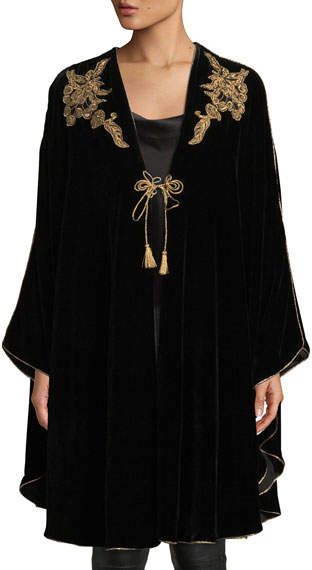 Velvet Cape, Velvet Dress Designs, Embroidered Velvet, Mode Abaya, Velvet Coat, Painted Denim, Long Sleeves Coats, Matches Fashion, Abaya Fashion