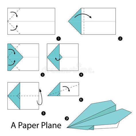 Instrucciones paso a paso cómo hacer papiroflexia un avión de papel stock de ilustración Paper Airplane Steps, Airplane Paper, Paper Airplane Template, Origami Plane, Origami Easy Step By Step, Paper Aeroplane, Make A Paper Airplane, Tutorial Origami, Origami And Kirigami