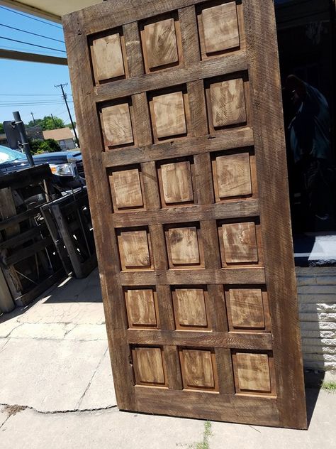 Old Wooden Doors Interior, Reclaimed Wood Front Door, Southwest Farmhouse, Fromt Doors, Single Exterior Doors, Rustic Entry Doors, Rustic Barn Doors, Classroom Door Ideas, Wood Barn Doors