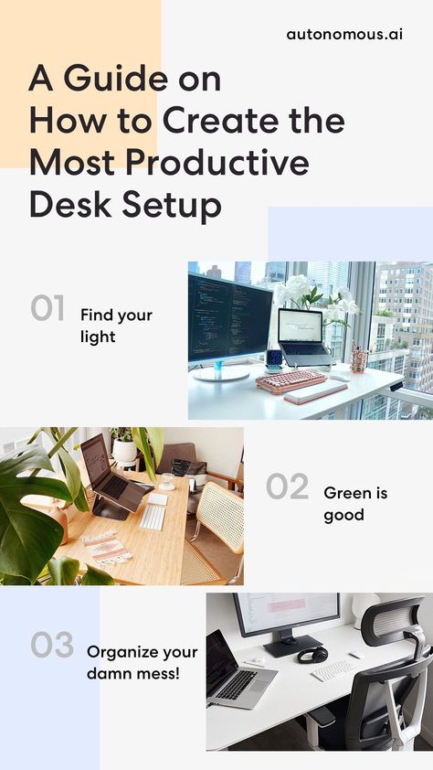 Without being able to work within our usual dedicated office spaces, how can we ensure that we’re able to perform at our peak whilst working from home? Remote work is challenging both mentally and physically, even for the strongest workers. To maintain a positive workflow, you need the right home desk setup for you. We’ve put together a concise guide on how to create the most productive desk setup. 1. Find your light 2. Green is good 3. Organize your damn mess! Office Job Organization, How To Organize Your Office At Work, Work From Home Desk Setup Bedroom, Best Home Office Setup, Work From Home Desk Setup Small Space, Organize Office At Home, Productive Desk Setup, Home Office Hacks, Remote Office Setup