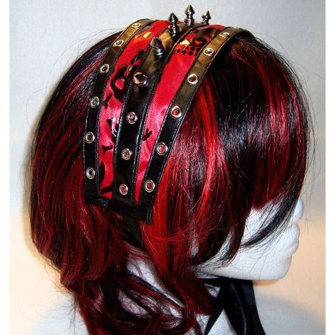 Red and Black Spiky Punk Lolita Visual Kei Headdress ($30) ❤ liked on Polyvore featuring accessories, hair accessories, head wrap headbands, tie headbands, spiked headband and headband hair accessories Kei Visual, Kei Fashion, Band Accessories, Head Wrap Headband, Hair Band Accessories, Tie Headband, Headband Hair, J Fashion, Head Wrap