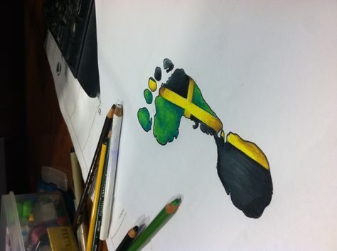 Jamaican footprint by: : Vandel_Royale Jamaica Tattoo, Jamaican Tattoos, Rasta Tattoo, Out Of Many One People, Jamaican Art, Fish Ideas, Jamaican Flag, Flag Tattoo, Tattoo Stencil Outline