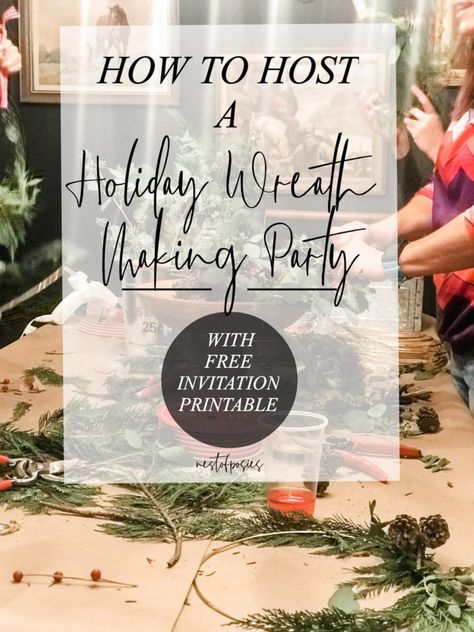 Make Your Own Wreath Party, Wreath Making Party Supplies, Christmas Wreath Decorating Party, Hosting A Wreath Making Party, Diy Wreath Making Party, How To Host A Card Making Party, Christmas Wreath Party Ideas, Wreath Making Station, Holiday Wreath Making Party