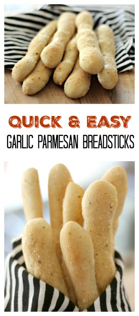 Buttery and full of garlic flavor, these quick and easy garlic parmesan breadsticks come together in under an hour! The perfect weeknight dinner side dish. Yeast Breadsticks, Garlic Parmesan Breadsticks, Parmesan Breadsticks, Breadsticks Recipe, Baked Breads, Bread Sticks Recipe, Garlic Breadsticks, No Yeast Bread, Dinner Side