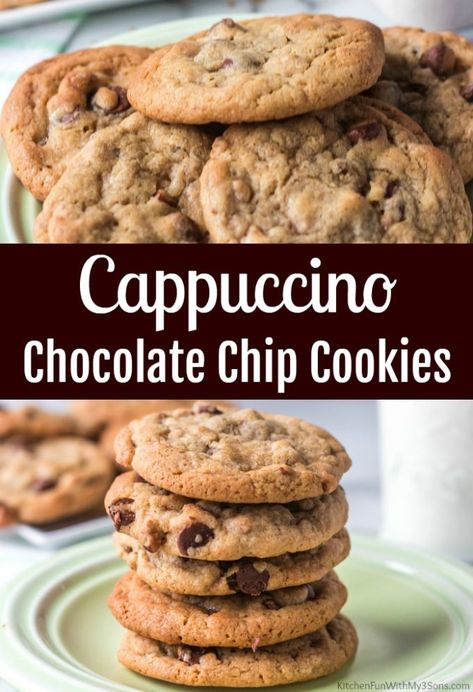 Coffee Chocolate Chip Cookies, Coffee Cookies Recipe, Cappuccino Cookie, Chocolate Cappuccino, Cookie Sandwich, Lemon Sugar Cookies, Chewy Cookies, Cappuccino Coffee, Coffee Cookies