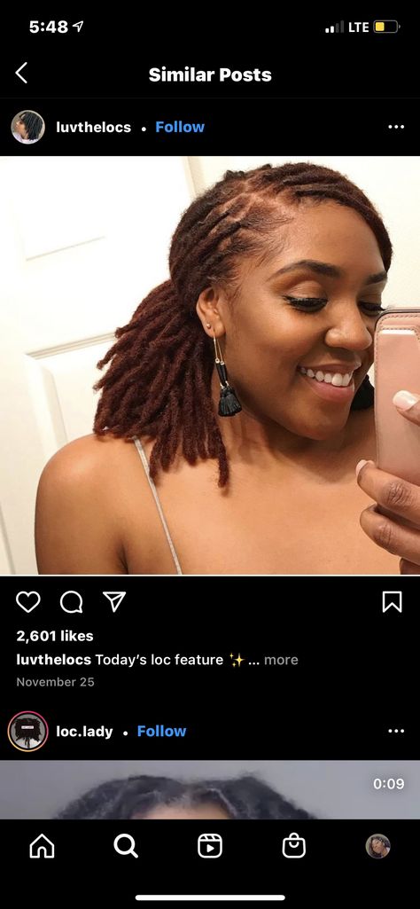 Dreadlock Dye Ideas For Black Women, Brown Ombre Locs Black Women, Chestnut Brown Locs, Chocolate Locs Black Women, Chocolate Brown Locs Black Women, Reddish Brown Locs, Dyed Loc Tips, Copper Brown Locs, Marron Hair Color