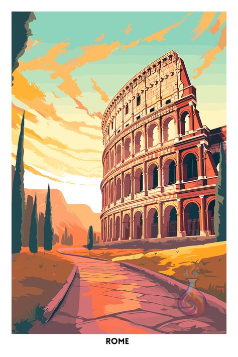 Colosseum Italy, Rome Colosseum, Rome Art, Italian Posters, Colosseum Rome, Italy Poster, Polygon Art, Afrocentric Art, Retro Travel Poster