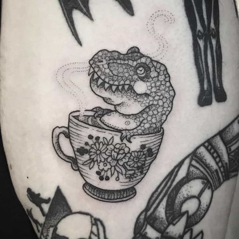 Rex Tattoo, T Rex Tattoo, Teacup Tattoo, Dinosaur Species, Dinosaur Tattoos, Octopus Tattoo, Funny Tattoos, The United Kingdom, Tattoo Sleeve Designs