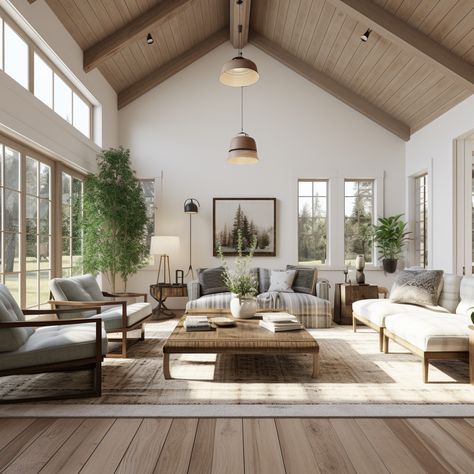 Neutral House Design, Country Contemporary Home, Rustic Minimalism Interior, California Organic Interior, Open Concept Kitchen Living Room Earthy, Aesthetic Barndominium, Cozy Barndominium Living Room, Modern Farmhouse Living Room Leather Sectional, Big White Farmhouse Aesthetic