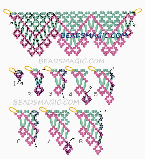 Free pattern for beaded necklace Alba | Beads Magic Diy Necklace Patterns, Seed Bead Tutorials, Beads Magic, Beaded Necklace Tutorial, Beaded Necklace Patterns, Beading Netting, Beading Patterns Free, Necklace Tutorial, Bead Weaving Patterns