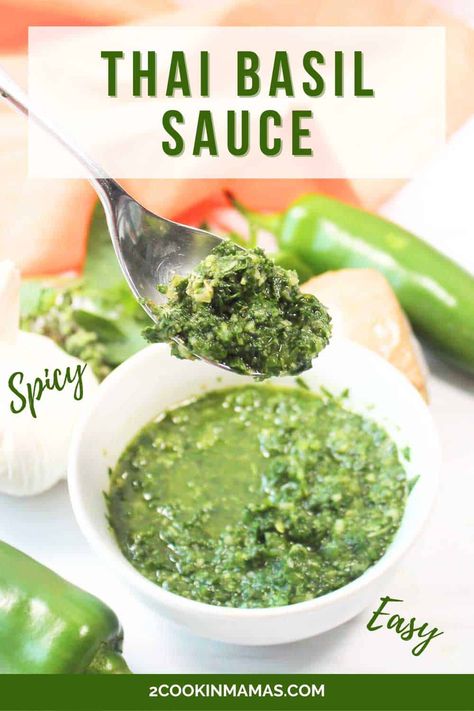 This Thai Basil Sauce recipe is a rich and flavorful sauce made from fresh Thai basil leaves. It is a vibrantly rich sauce that blends savory and spicy with hints of sweetness. Thai Basil sauce takes less than 5 minutes to make and is incredibly versatile. Drizzle it on grilled meats and fish, use as a dipping sauce for spring rolls and dumplings, or as a stir-fry sauce for vegetables, tofu, or seafood. Fresh Thai Basil Recipes, Recipes Using Thai Basil, Thai Basil Sauce, Basil Sauce Recipe, Sauce For Spring Rolls, Thai Basil Recipes, Asian Cusine, Sauce For Vegetables, Recipes With Fish Sauce