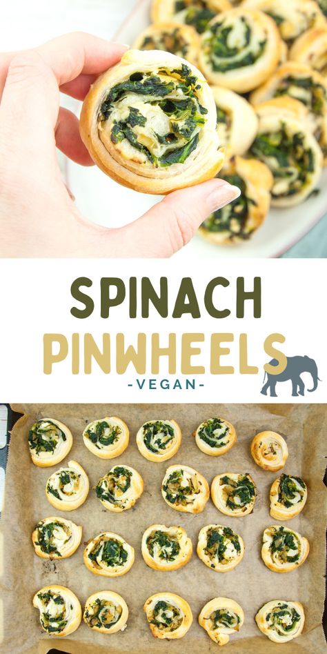 Are you having friends over and you want to serve something quick, delicious, and crowd-pleasing? Then you have to make these Vegan Spinach Pinwheels! It's finger-food at its best! | ElephantasticVegan.com #vegan #pinwheels #spinach Vegan Baby Shower Food, Spinach Pinwheels, Italian Spinach, Vegetarian Finger Food, Picknick Snacks, Vegan Dinner Rolls, Vegan Finger Foods, Vegan Potluck, Vegan Spinach