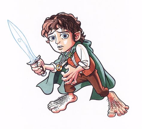 Bilbo Baggins Drawing, Hobbit Cartoon, The Hobbit Cartoon, Hobbit Art, Tolkien Elves, Frodo Baggins, Couple Sketch, Elijah Wood, Cartoon Sketches