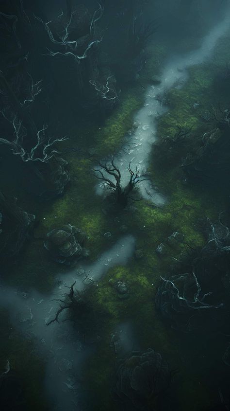 Dark Forest Battle Map Dnd, Forest Ruins Battlemap, Swamp Map Dnd, Curse Of Strahd Maps, Dark Forest Battlemap, Forest Map Rpg, Swamp Battlemap, Forest Battle Map, Forest Battlemap