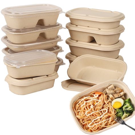 PRICES MAY VARY. 50 Pack with pp Lid. Microwaveable and cold storage, Disposable To Go Box to Carry Takeout Meals. Great Restaurant Carry Out or Leftover Boxes.Age Range：0+years old. Dimension：19.5x11.5x5cm(7.7x4.5x1.96inch). PROTECT ENVIRONMENT: Using the pulp means that more of the plant is being put to use, instead of going to waste. eco-friendly:: Made from SUGARCANE BAGASSE, these biodegradable food containers are completely natural, meaning they are dye free, unbleached. Microwaveable : yo Daily Meal Prep, Disposable Food Containers, Plastic Alternatives, Paper Bowls, Bento Boxes, Meal Prep Containers, Sugar Cane, Great Restaurants, Cold Meals