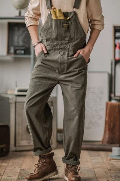 Retro Overalls, Cargo Overalls, Mens Overalls, Mini Farm, Jean Overalls, Clothing Design, Vintage Canvas, Dungarees, Khaki Green