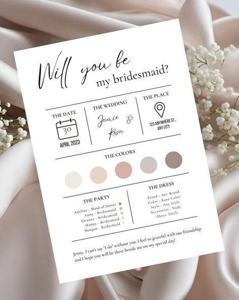 Bridesmaid Proposal Spec Sheet Card Template, Minimal Clean Aesthetic, Will You Be My Bridesmaid/moh, Canva Editable Note, Digital Download - Etsy Spec Sheet, Clean Aesthetic, Will You Be My Bridesmaid, Be My Bridesmaid, Bridesmaid Proposal, Bridesmaids Gifts, Card Template, Digital Download, Design