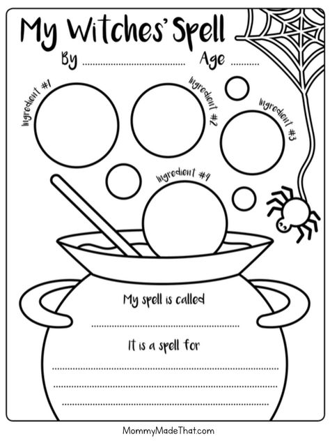 Free Halloween Spell Printable for Kids Halloween Spells, Halloween Writing, Halloween Worksheets, Halloween Classroom, Halloween Preschool, Halloween Activities For Kids, Halloween Crafts For Kids, Theme Halloween, Halloween School