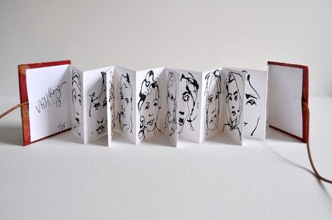 Accordian Book, Tiny Books, Concertina Book, Pen And Ink Drawings, The Night Shift, Accordion Book, Zine Design, Portrait Series, Face Book