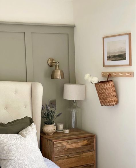 Kate Murnane, Farrow And Ball Hardwick White, Spare Bedroom Decor, Hardwick White, Farrow And Ball Bedroom, Sage Bedroom, Living Room Panelling, Swatch Book, Greenish Grey