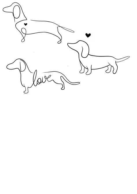 Dash Hound Tattoos, Dachshund Dog Tattoo Ideas, Daschund Lineart, Fine Line Dachshund Tattoo, Dachshund Dog Tattoo, Dachshund Line Tattoo, Sausage Dog Tattoo Outline, Daschund Tattoo Minimalist, Dauchsands Tattoo