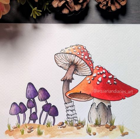 Watercolor Stream, Paint Mushrooms, Watercolor Steps, Mushroom Paintings, Watercolor Rocks, Autumn Watercolour, Art Techniques Tutorial, Butterfly Crown, Father Art