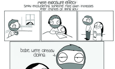 Chetwynd and her fiancé John Freed co-star as illustrations in Catana comic strips, including “The Mere Exposure Effect.” (Cantana Comics) Cantana Comics, Catana Chetwynd, Catana Comics, Couple Comics, Brush Lettering Quotes, Relationship Comics, Create A Comic, Self Deprecating Humor, Cute Couple Comics