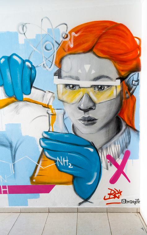 Science Art Painting, Science Day Poster Drawing, Wall Mural School, Science Poster Making Drawing, Laboratory Painting, Science Mural, Chemistry Lab Wall Painting, Science Lab Wall Painting, Science Art Drawings