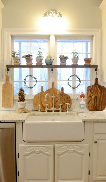 kitchen sink Shelf Above Kitchen Sink, Kitchen Window Wreath, Kitchen Windows Above Sink Ideas, Kitchen Windows Above Sink, Shelf Over Sink, Kitchen Window Shelf, Kitchen Window Shelves, Gardening Therapy, Sink Window