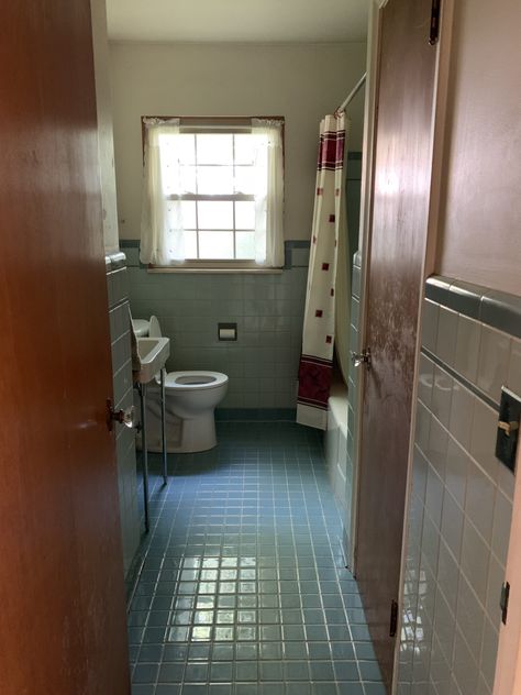 Plans for Updating Our Retro Master Bathroom - Building Bluebird Blue Tile Bathrooms, 60’s Bathroom, Vintage Blue Tile Bathroom, Blue Tile Bathroom, 60s Bathroom, Vintage Tile Bathroom, Tile Bathrooms, Blue Bathroom Tile, Retro Bathroom