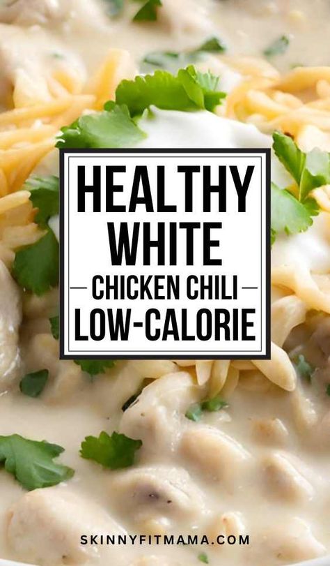 White Chili Healthy Crock Pot, White Chili Recipes Crockpot, White Chili Chicken Recipe Healthy, Low Calorie Chicken Chili Recipe, Low Calorie White Chicken Chili Crockpot, Mediterranean White Chicken Chili, Low Calorie High Protein Chili, Low Carb White Chicken Chili Crockpot, White Chicken Chili With Rotisserie Chicken