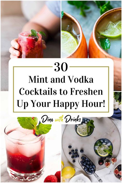 Collage of 4 mint and vodka cocktails. Vodka Mint Cocktail, Cocktails With Mint Leaves, Low Sugar Alcohol, Vodka Cranberry Cocktail, Cranberry Juice And Vodka, Mint Drink, Mint Cocktails, Cranberry Cocktail, Vodka Cocktails Recipes