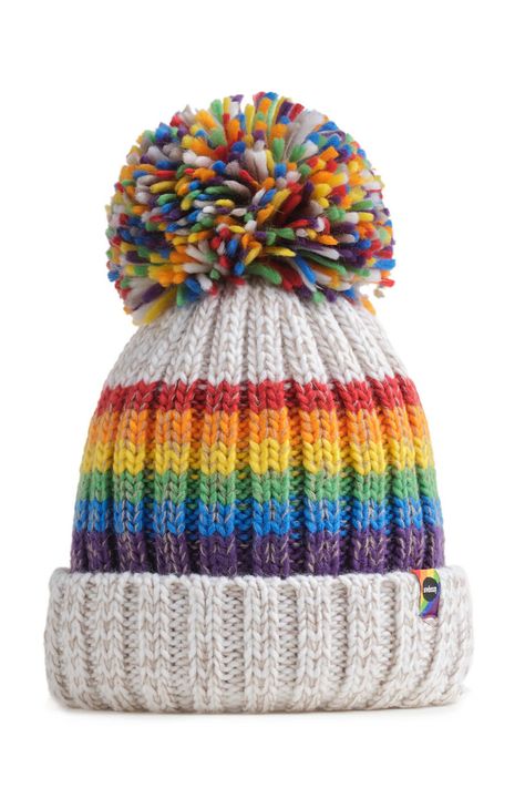 Rainbow Socks, Bobble Hat, Bobble Hats, Pride Rainbow, White Rainbow, Rainbow Pride, Knitted Hat, Sherpa Fleece, Winter Accessories