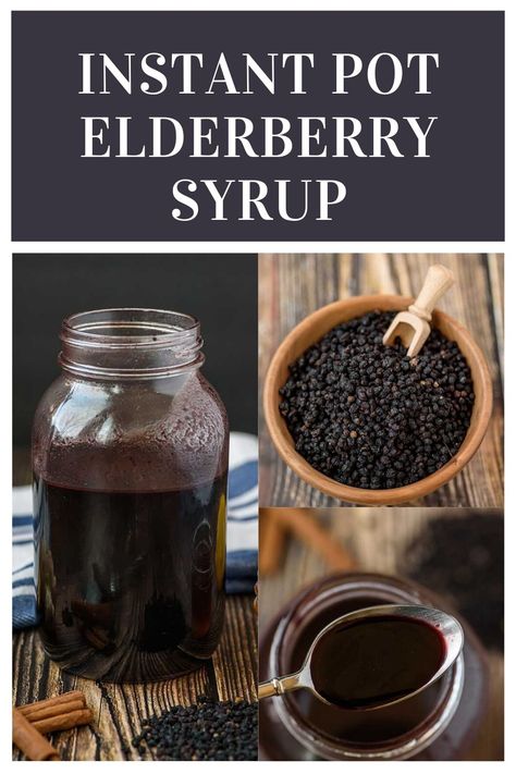 How to make elderberry syrup in your Instant Pot pressure cooker.  Sambucol has many benefits for colds and has been proven to support the immune system.  Also includes the dosage (dose), uses, and how to take a DIY elderberry syrup.  You can also make it thick in your Instapot.  This homemade recipe is cheaper than buying it and has honey for a natural sweetener. #instantpot #elderberrysyrup Make Elderberry Syrup, Dried Elderberries, Elderberry Syrup Recipe, Homemade Elderberry, Elderberry Recipes, Elderberry Gummies, Recipe Generator, Elderberry Syrup, Homemade Recipe