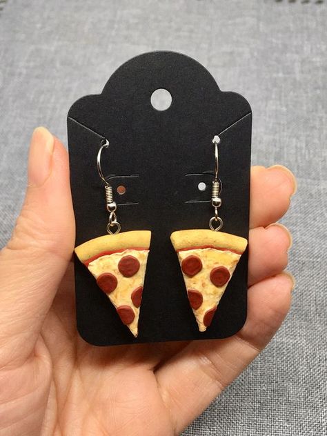 Clay Pizza Earrings, Polymer Clay Pizza Earrings, Silly Earrings, Pizza Earrings, Crazy Earrings, Cute Pizza, Wood Dangle Earrings, Veggie Pizza, Food Earrings