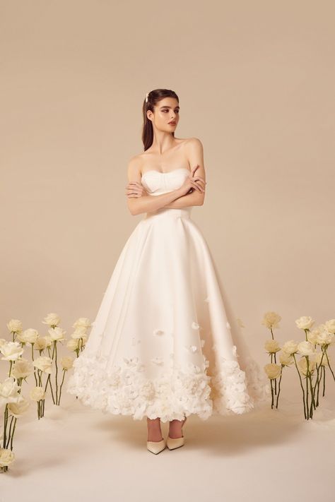 Look 19 — Nicole + Felicia Couture Nicole Felicia Couture, Nicole Felicia, Rosette Dress, Minimal Wedding Dress, Civil Wedding Dresses, Couture Bridal Gowns, Silk Wedding Dress, Dream Wedding Ideas Dresses, 2024 Wedding