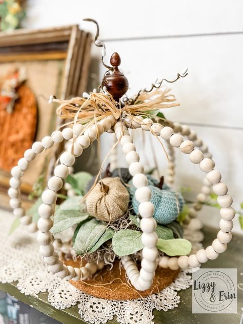 Diy Beaded Pumpkin, Dollar Tree Foam Pumpkin Ideas, Bead Wreath Ideas, Wire Pumpkin Wreath Diy, Beaded Wreaths, Dollar Tree Pumpkin Wreath, Wire Pumpkin, Fall Greetings, Pumpkin Wreath Diy