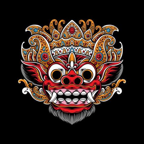 Balinese Tattoo, Barong Bali, Pumpkin Artwork, Mask Illustration, Japan Tattoo Design, Eagle Art, Playing Cards Design, Event Poster Design, Black And White Artwork