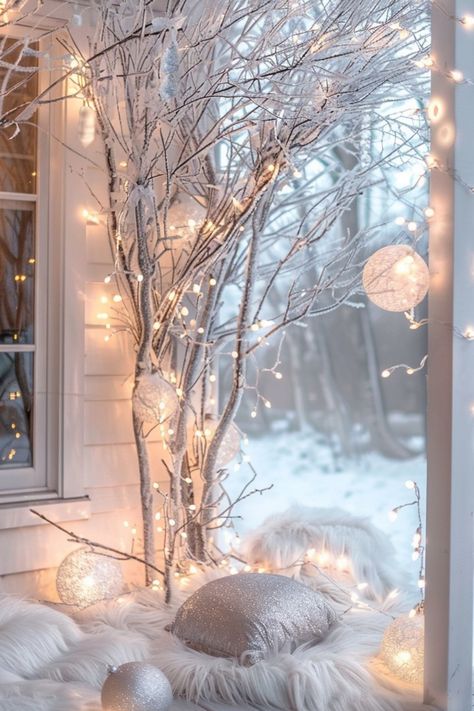 Deck out your front porch for the holidays with these 30 festive Christmas decorating ideas! From rustic charm to elegant holiday lights, find inspiration to make your entryway warm and welcoming. Perfect for spreading holiday cheer to everyone who stops by! #ChristmasPorch #HolidayDecor #FrontPorchIdeas Winter Wonderland Front Porch, Winter Porches Ideas, January Front Porch Decor, Bed Christmas Decor, Hot Cocoa Stand, Christmas Front Porch Ideas, Nutcracker Figures, Christmas Decorating Ideas, Christmas Front Porch