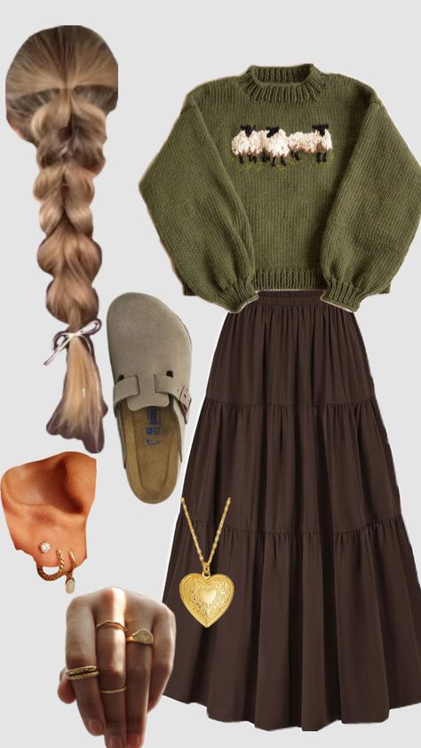 Cottage Core Style Outfits, Cottagecore Outfit Ideas, Cottagecore Skirt, Modest Girly Outfits, Cottage Core Style, Modesty Outfits, Cottagecore Outfits, Earthy Outfits, Winter Fashion Outfits Casual