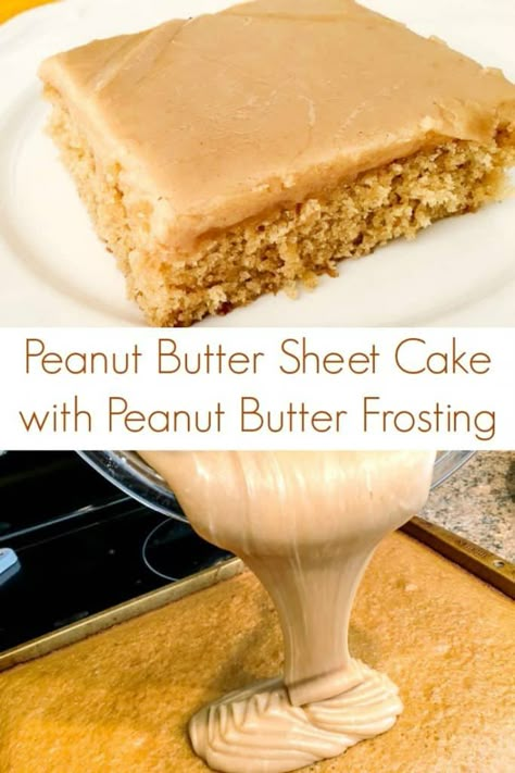 Cooked Peanut Butter Frosting, Easy Peanut Butter Cake 4 Ingredients, Easy Desserts Peanut Butter, Peanut Butter Sheet Cake Recipe, Peanut Butter Texas Sheet Cake, Recipe With Peanut Butter, Peanut Butter Cake Recipe, Banana Frosting, Dessert Crepes