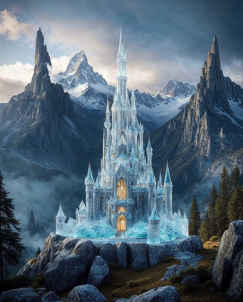 Ice Tower Fantasy Art, Frozen Kingdom, Glass Castle, Crystal City, Fairy Paintings, Dreamy Artwork, Fairy Tales For Kids, Ice Castles, The Last Unicorn