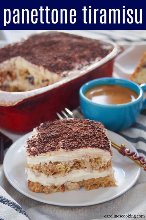 Panettone tiramisu is more than just a way to use up leftover panettone, it's a wonderfully flavorful twist on the classic Italian dessert. It's easy to make, comforting and oh so delicious. Perfect as an alternative festive dessert, too. Even better, it's made ahead so great for entertaining. Panettone Tiramisu, Panettone Trifle, Bunco Desserts, Traditional Christmas Desserts, Desert Ideas, Italian Pastries, Italian Dessert, Festive Desserts, Tiramisu Recipe