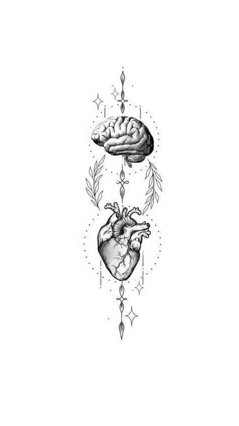 Anatomical Heart And Brain Tattoo, Heart And Brain Scale Tattoo, Brain And Heart Tattoo, Heart And Brain Tattoo, Psychology Tattoo, Human Heart Tattoo, Thigh Piece Tattoos, Anatomical Tattoos, Geometric Tattoo Sleeve Designs