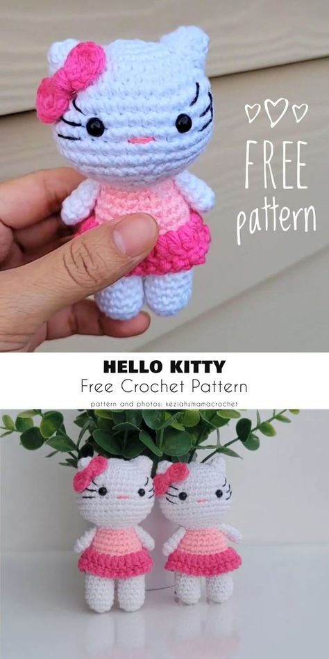 Amigurumi Kitten Free Crochet Patterns - Your Crochet Amigurumi Kitten, Hello Kitty Crochet, Crochet Toys Free Patterns, Hello Kitty Keychain, Crochet Doll Dress, Crochet Cat Pattern, Crochet Disney, Modern Crochet Patterns, Valentines Crochet