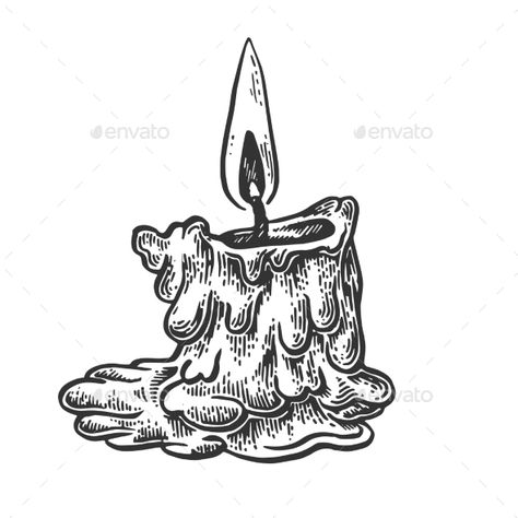 Burnt Out Candle Drawing, Melting Candle Illustration, Melting Candle Tattoo, Melting Candle Drawing, Candle Sketch, Scary Candles, Candle Tattoo Design, Leathercraft Ideas, Engraved Candles