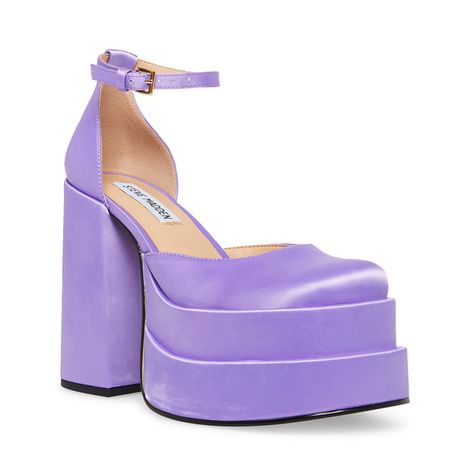 CHARLIZE Purple Heels | 2 Inch Platform | Women's Purple Designer Heels – Steve Madden Steve Madden Charlize, Disco Glam, Purple Party, Steve Madden Store, Satin Heels, Purple Satin, Mary Jane Pumps, 5 Inch Heels, Walker Boots