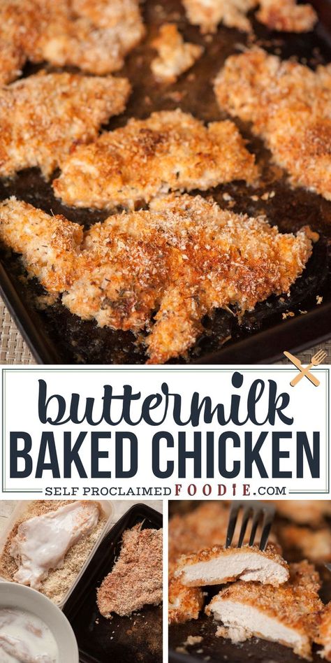 This moist and tender Buttermilk Baked Chicken is not only quick and easy to make for family dinner, but it is the perfect new comfort food. #chicken #buttermilk #baked #oven #crispy #moist #tender #recipe Buttermilk Chicken Breast, Baked Buttermilk Chicken, Chicken Buttermilk, Buttermilk Oven Fried Chicken, Buttermilk Chicken Tenders, Budget Dinners, Baked Fried Chicken, Weekend Food, Baked Chicken Tenders